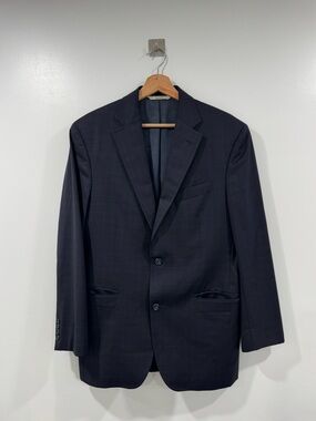 Faconnable Men's Navy Windowpane‎ Two-Button Blazer Size 40R